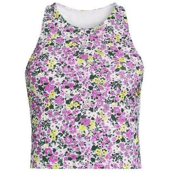Land's End Racer Back High Neck Tankini top white multi ditzy floral Various - Picture 1 of 10